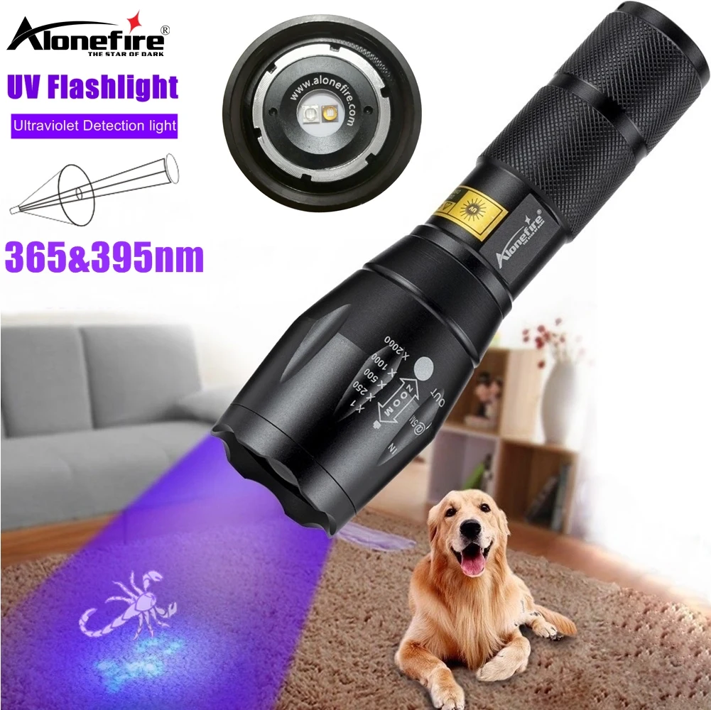 365 y 395nm 2 en 1 LED luz UV Zoom linterna curado mineral escorpión dinero gato perro orina de mascota viaje en casa lámpara de antorcha de detección de Hotel