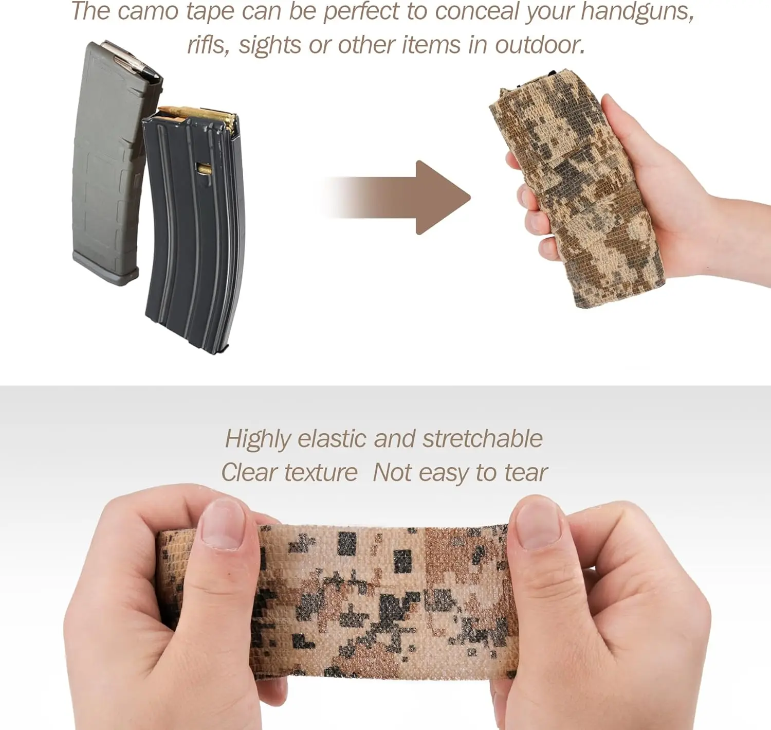 Goon Tape 2,5 cm * 4,5 m cinta de agarre de camuflaje autoadhesiva para pistolas, vendaje elástico de envoltura sigilosa no tejida táctica para deportes al aire libre - imagen 4