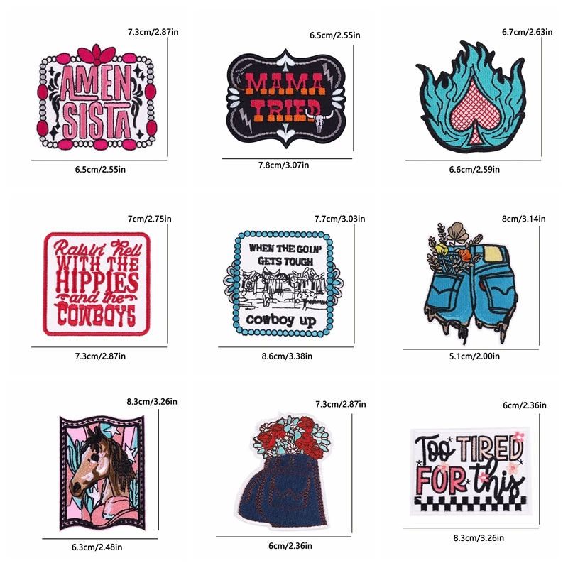 10 Uds. Parche de vaquera occidental, parches bordados de dibujos animados, parches para planchar para ropa, mochila, chaquetas, sombreros, apliques bordados - imagen 5