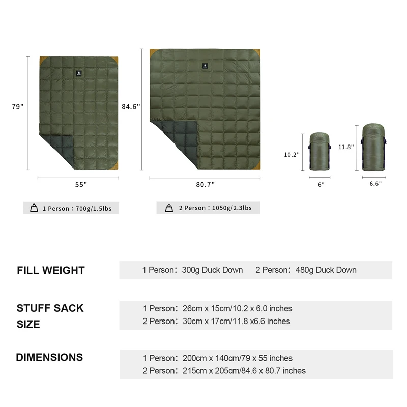 OneTigris-Manta de acampada para 2 personas, colchas de viaje ligeras de plumón de pato para exteriores, ampliadas y anchas, para acampar y hacer senderismo, 3 estaciones - imagen 3