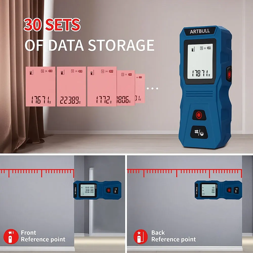 ARTBULL 40m 60m con botón lateral en unidades de pies m medidor de distancia láser cinta métrica telémetro láser - imagen 5