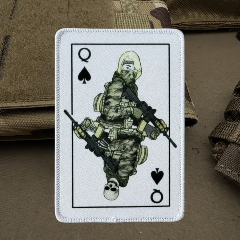 Parche con estampado de tarjeta Queen, chaleco táctico, gancho y bucle, sombrero, insignia de moral, mochila, pegatinas decorativas, parches para brazalete para ropa - imagen 4