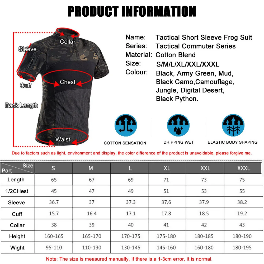 Camiseta táctica de camuflaje de manga corta para hombre, camisas de Camuflaje negro para senderismo y caza, ropa de combate para Paintball Airsoft - imagen 3