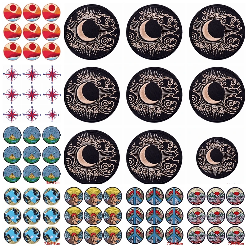 Parches para planchar al aire libre, pegatinas para ropa de naturaleza DIY, parche bordado para el sol, rayas en la decoración de la chaqueta, 10 unidades por lote