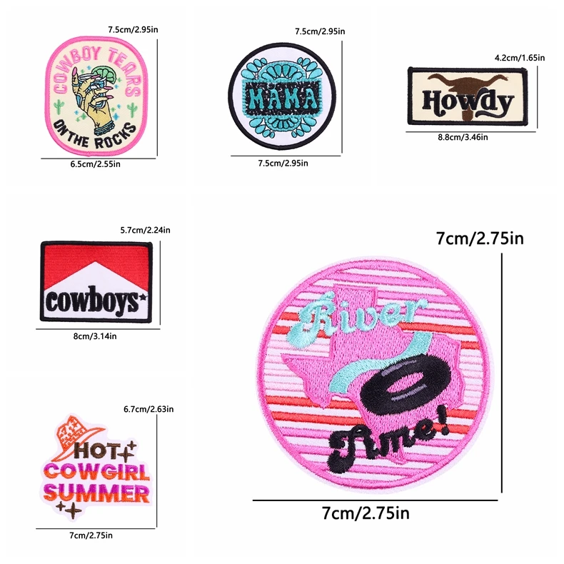 10 Uds. De parches bordados de vaquera rosa occidental para ropa, parches para planchar con letras de dibujos animados DIY para ropa, parche para coser - imagen 4