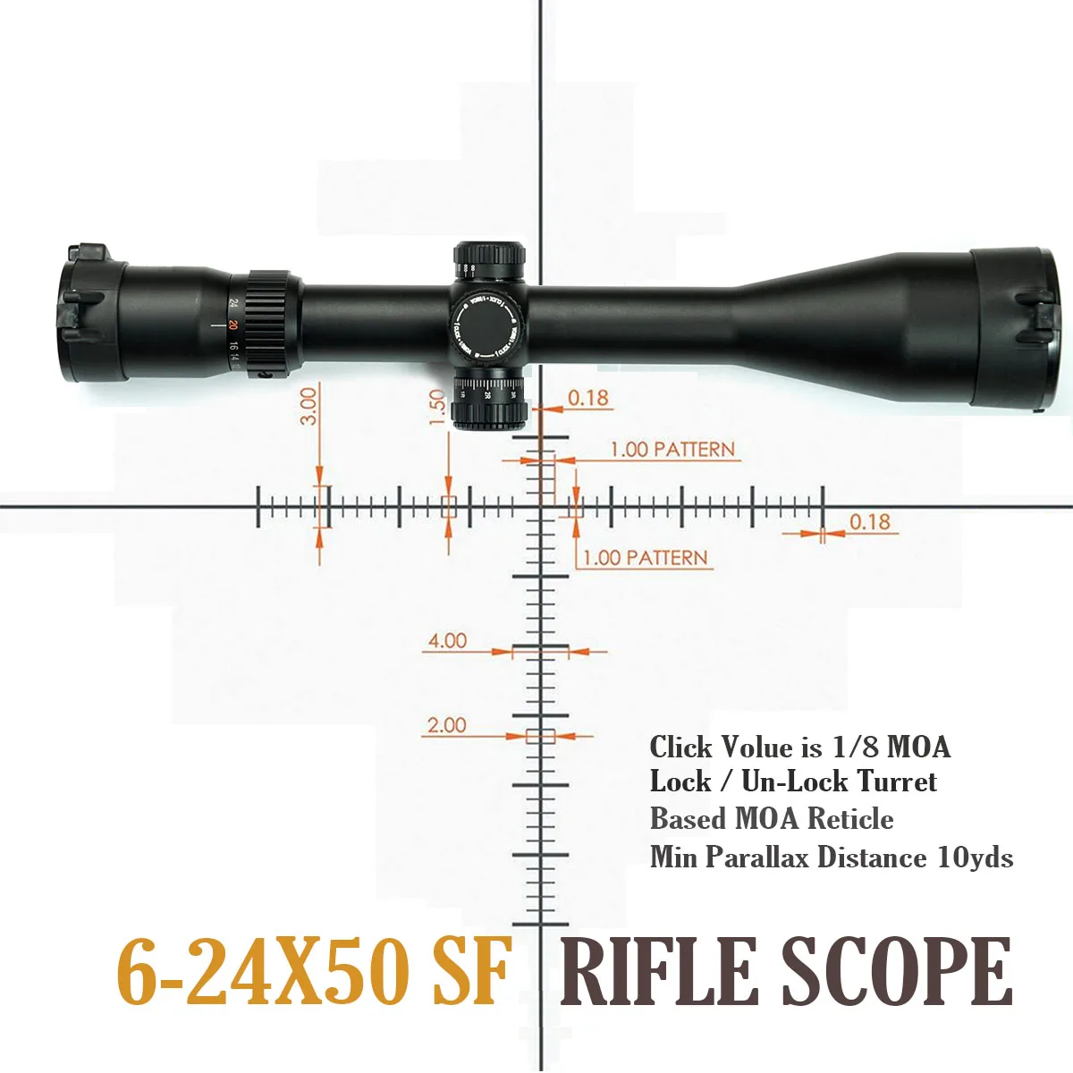 Alcance de rifle de largo alcance con enfoque lateral, retícula de caza iluminada, enfoque lateral, 6-24x50SF. 308,. 338, Anillo de 30 mm,