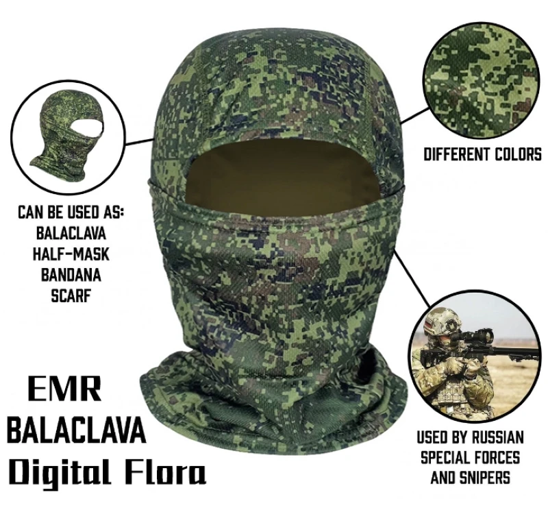 Máscara de protección facial de camuflaje Digital para hombre pequeño verde EMR ruso, cubierta de cabeza completa, secado rápido, transpirable - imagen 3
