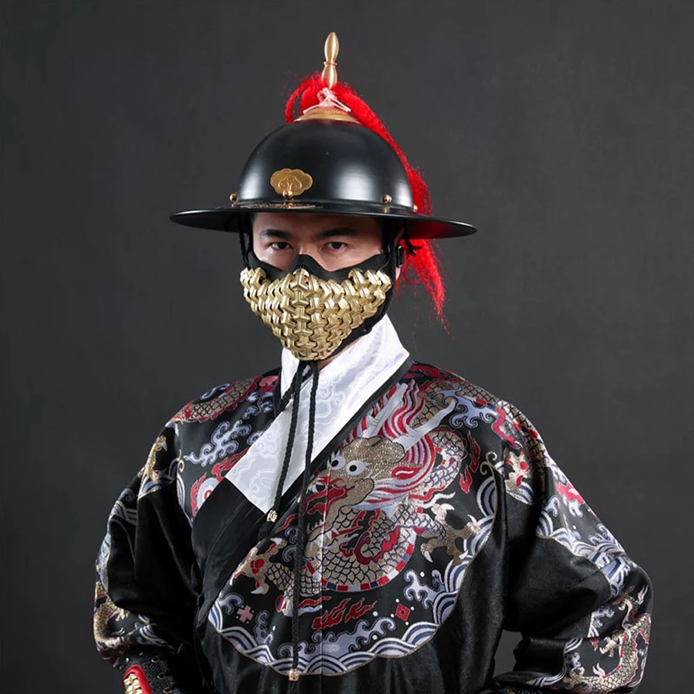 Máscara de armadura facial de Metal Hanfu chino, máscaras de malla de media cara Airsoft para hombres y mujeres, máscara de armadura china antigua para Cosplay, Paintball - imagen 2