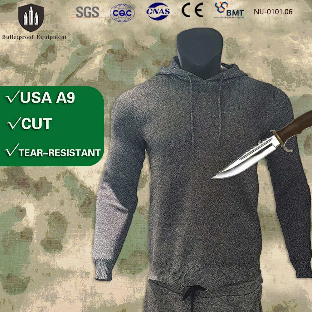 Chaqueta resistente a cortes de fibra de tungsteno con capucha duradera antideslizante y antidesgarro A9 con certificación estándar de EE. UU. para trabajo de seguridad al aire libre - imagen 2