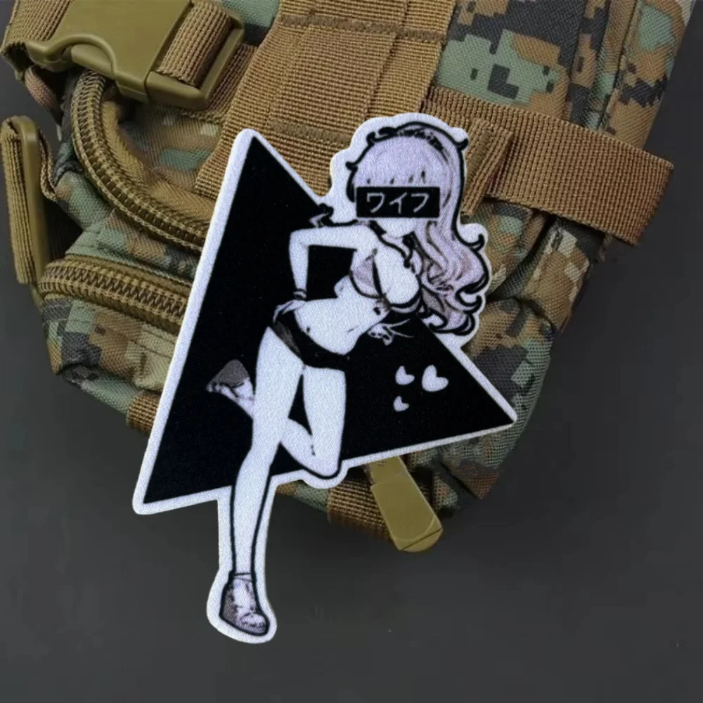 Waifu-Emblema de gancho y bucle impreso para niñas, parche táctico de Chica de Anime en ropa, insignia de moral militar, brazalete, pegatinas para mochila - imagen 4