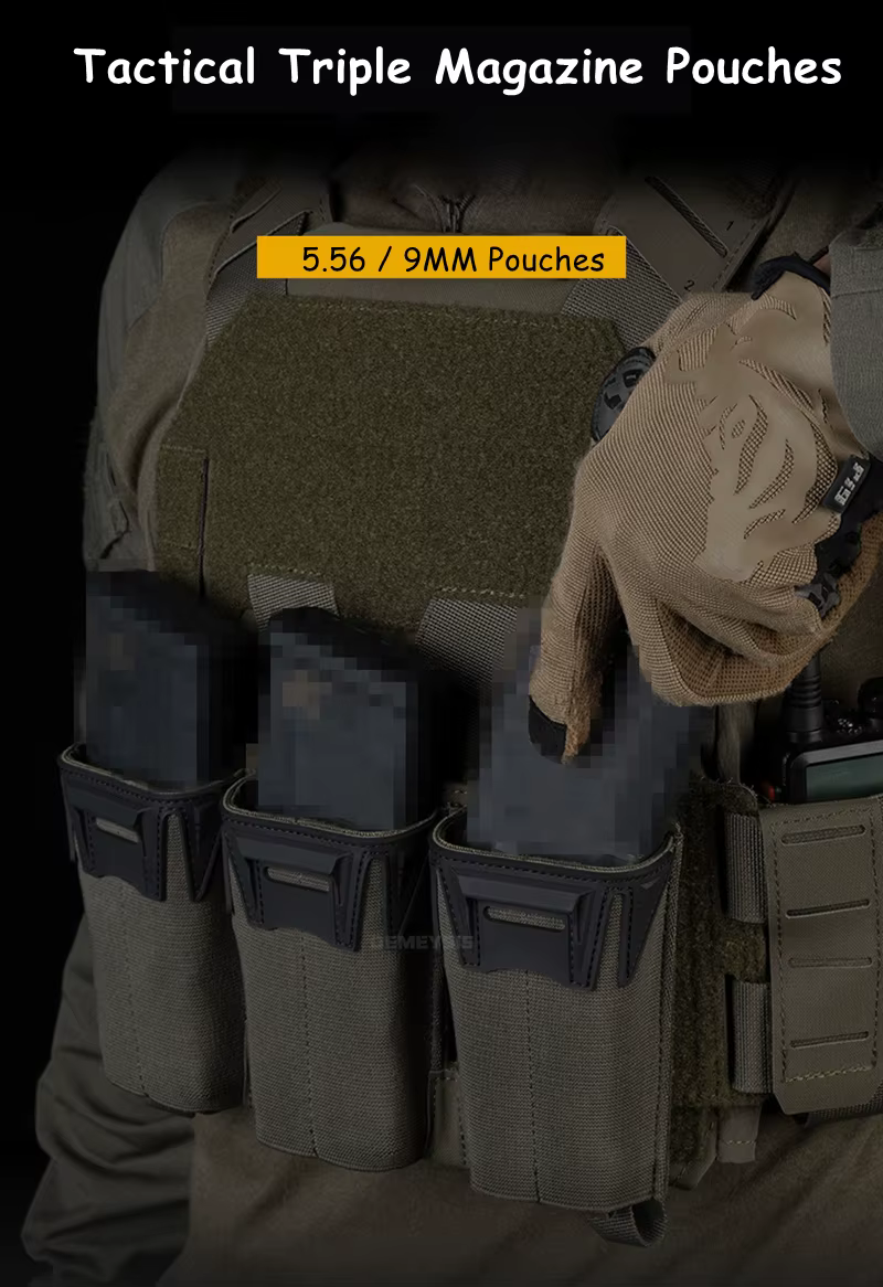 Bolsa táctica triple para cargadores 9mm y 5.56