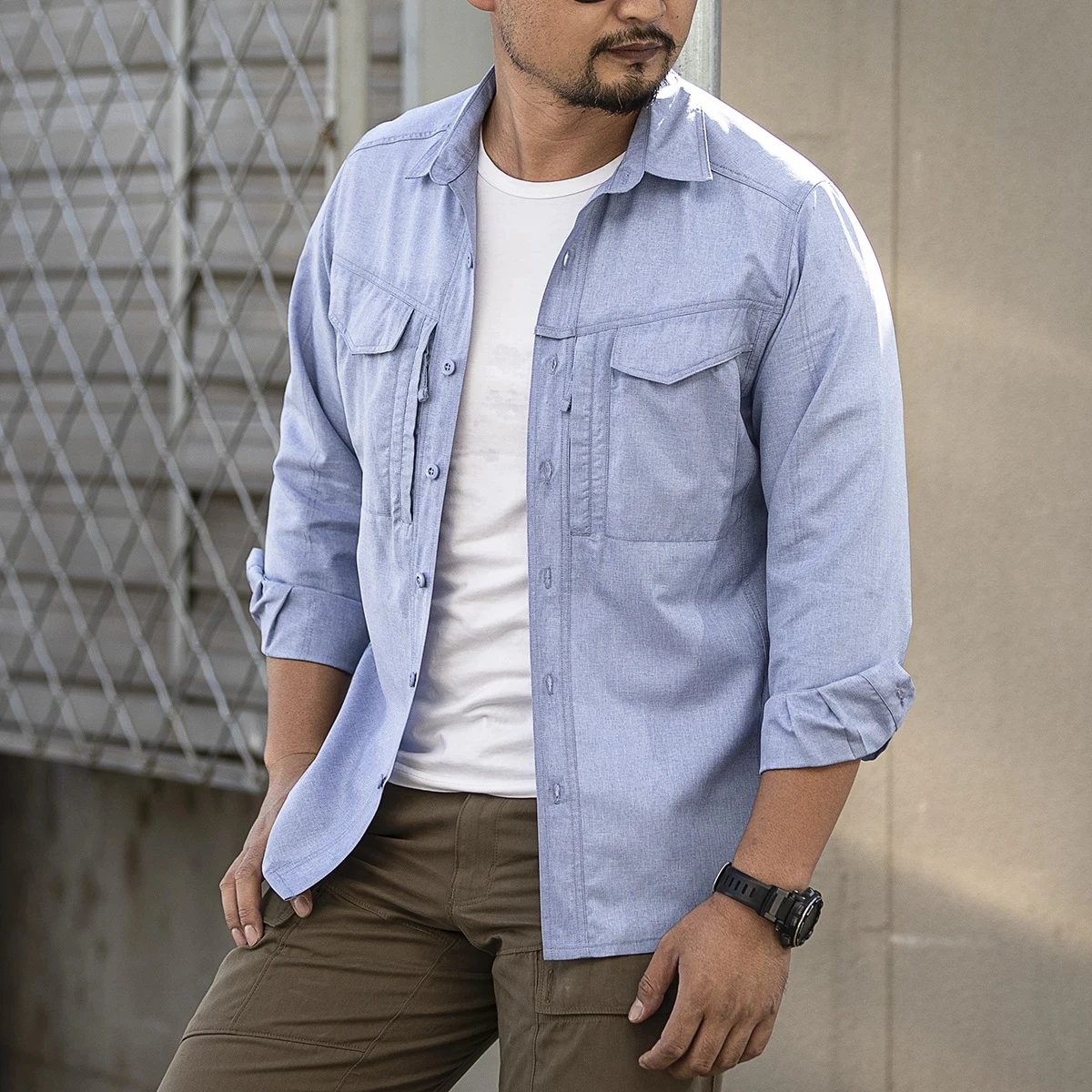 Camisa táctica militar para hombre, chaqueta ligera del ejército, camisa transpirable de secado rápido de Color sólido, Tops de carga de manga larga de verano - imagen 3