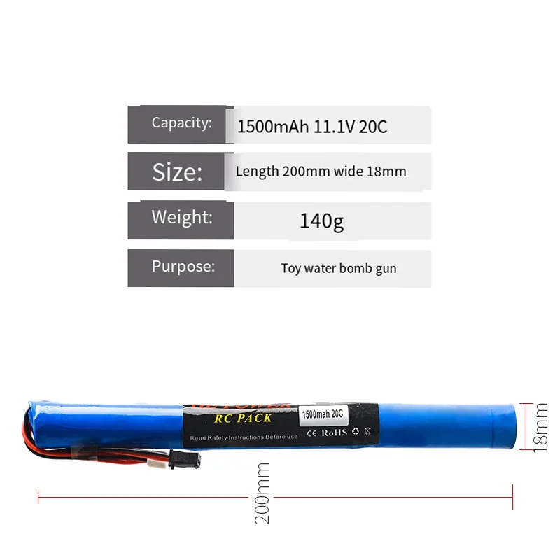 GE Power-batería Lipo de 11,1 V, 1500MAH, 20C RC con enchufe SM Mini Tamiya para AKKU Mini Airsoft, pistola de agua, modelo RC - imagen 2