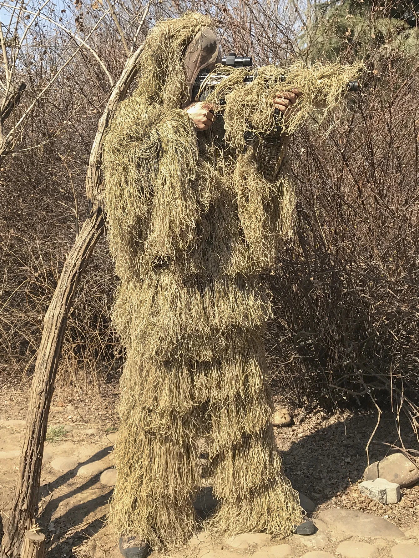 Traje Ghillie de hierba marchita 3D, ropa de camuflaje táctico de francotirador de 4 piezas, traje de caza, ropa de avistamiento