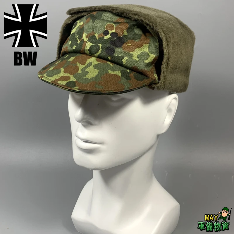 Gorro alemán con orejeras para clima frío, forro polar de lana de camuflaje con manchas alemanas de la selva de invierno - imagen 4
