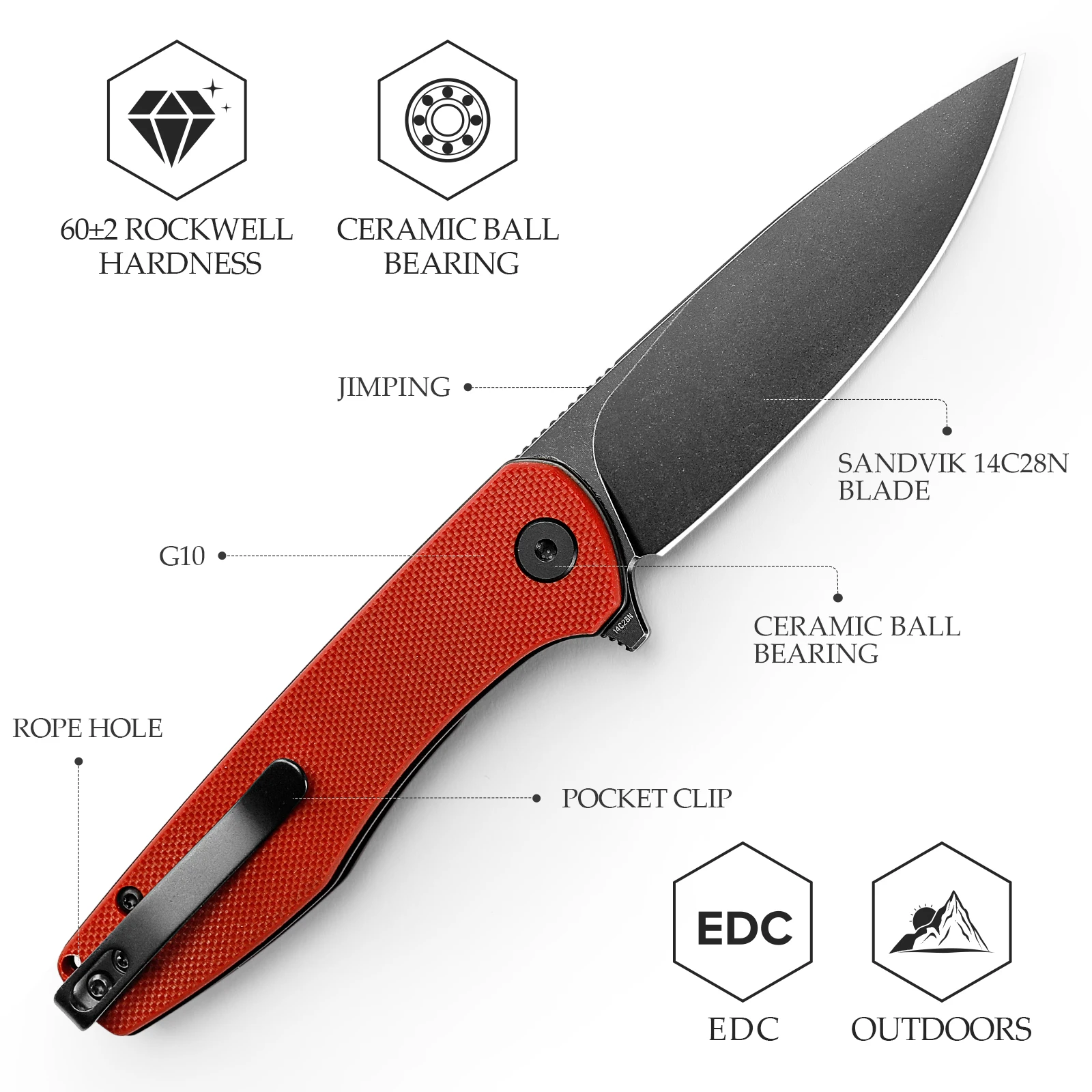 TRIVISA Hummingbird cuchillo EDC de bolsillo micarta con clip - imagen 3