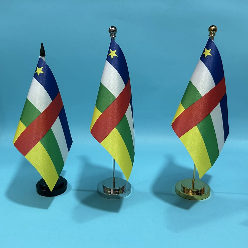 Bandera de esquí, bandera de escritorio de oficina de la República Central Africana, 14x21cm, bandera nacional de poliéster CAF, adornos de escritorio, banderas