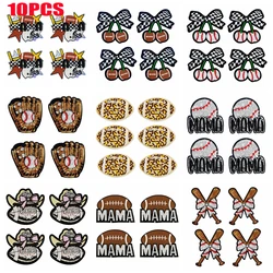10 unids/lote, parche bordado de fútbol con estampado de leopardo, parches para planchar para ropa, parche de béisbol para mamá, parche bordado para coser insignias