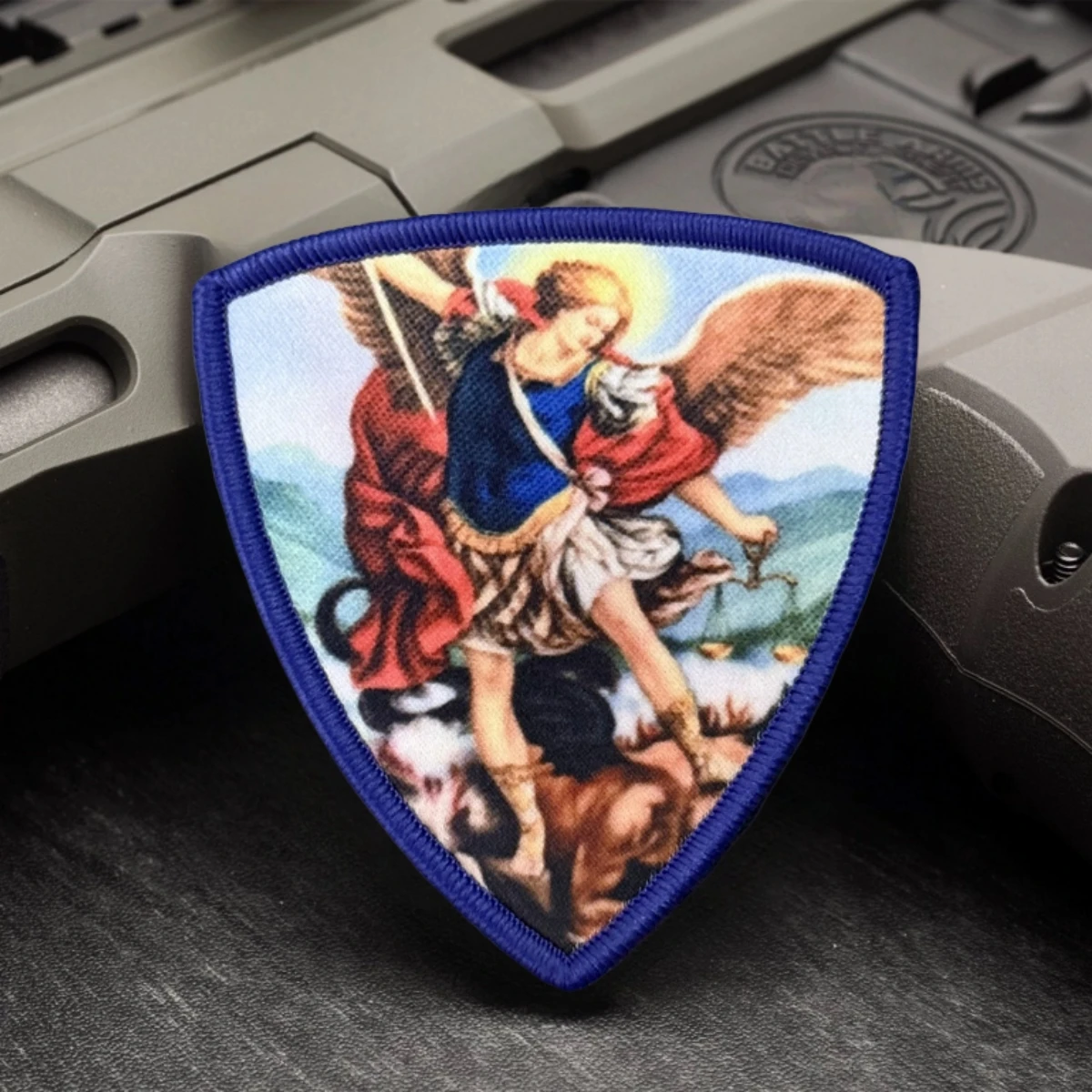 Parche táctico de moral impreso de Saint Michael, parches de gancho y bucle de Chevron para ropa, brazalete del ejército militar, pegatina para mochila