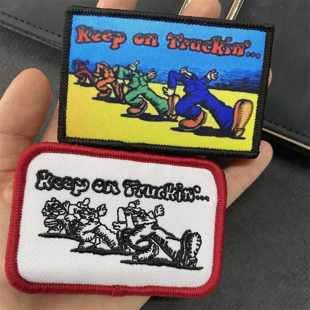 Keep on Truckin moral parches bordados para ropa, personaje de dibujos animados, mochila táctica, insignia, pegatina de impresión, gancho y bucle - imagen 2