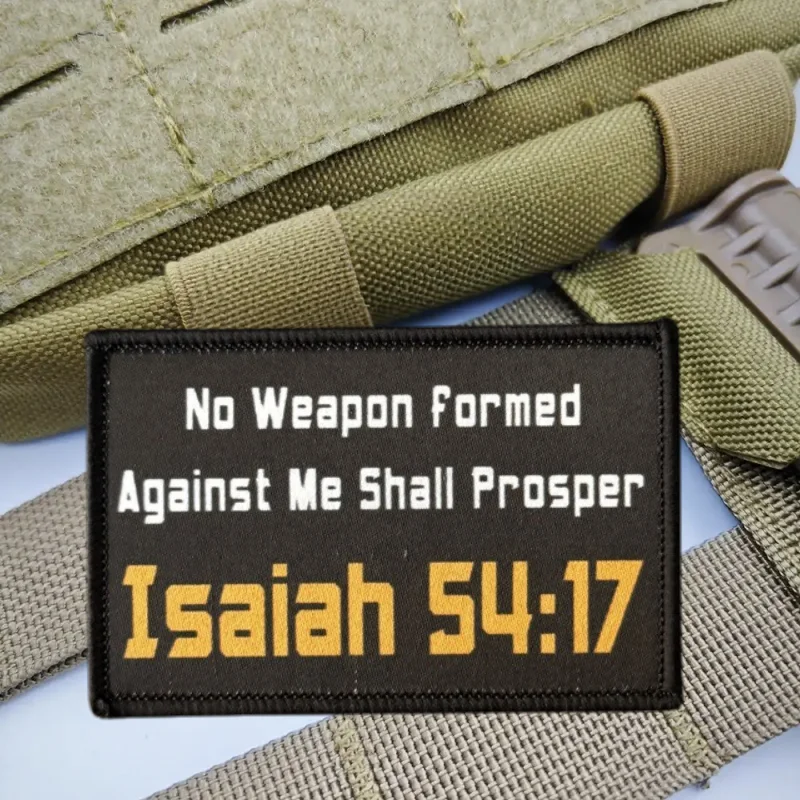 Parche con Impresión de Isaías 54:17, Parche Táctico con Texto, para Chalecos, Gorras, Insignia de Moral, Pegatinas para Mochilas, Parches para Ropa - imagen 4