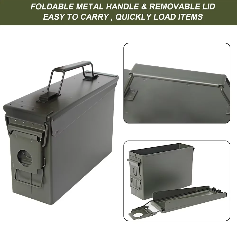 Caja de munición de Metal de 30 Cal, caja de munición de acero multifunción para municiones impermeables a largo plazo y caja de almacenamiento de objetos de valor, caja de accesorios - imagen 2