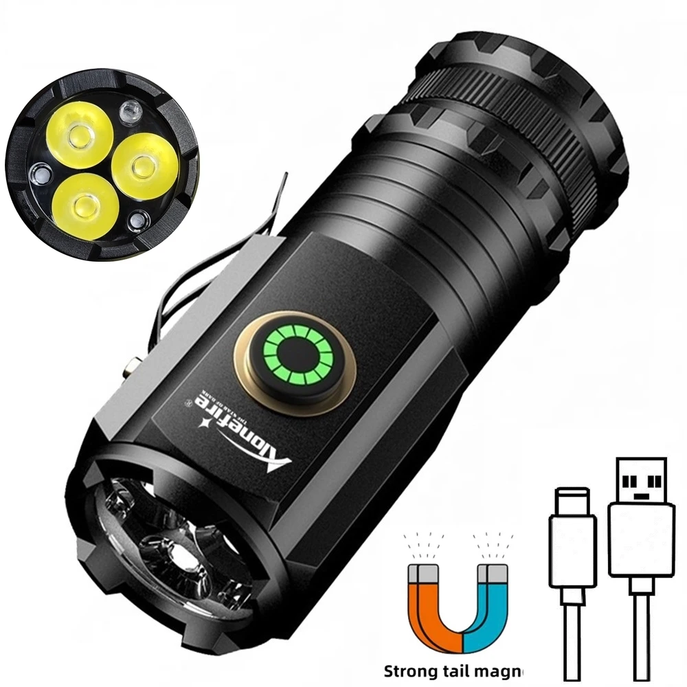 Mini linterna pequeña de alta potencia de 3 LED, recargable por USB, para trabajo, reparación, senderismo al aire libre, pesca, Camping, imán, luz de iluminación - imagen 2