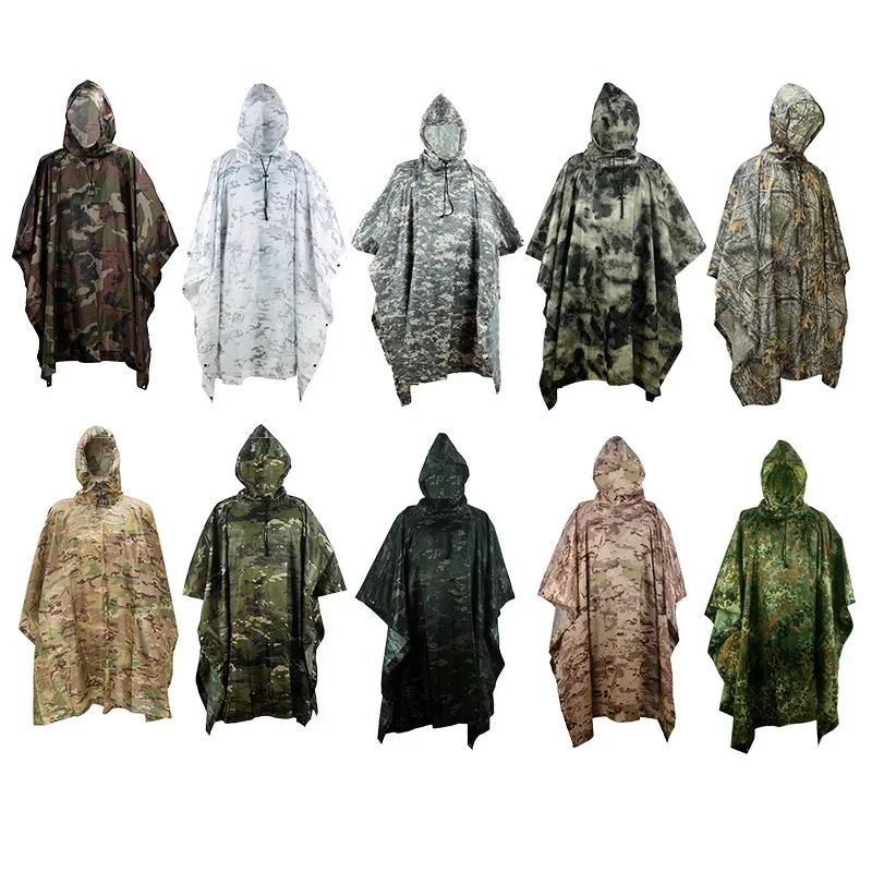Chubasquero de camuflaje táctico para exteriores, Poncho de camuflaje transpirable, observación de aves en la jungla, senderismo, caza, traje Ghillie, equipo de lluvia para viajes - imagen 3