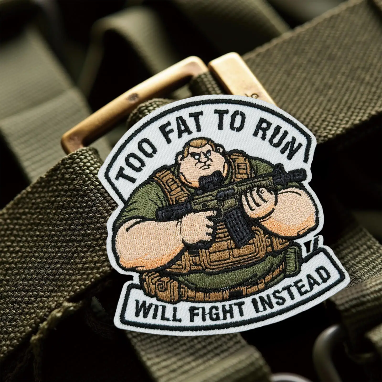 Demasiado gordo para correr Parche de velcros de soldado divertido, Parche táctico divertido bordado Parches militares de gancho y bucle para bolso, mochila - imagen 4