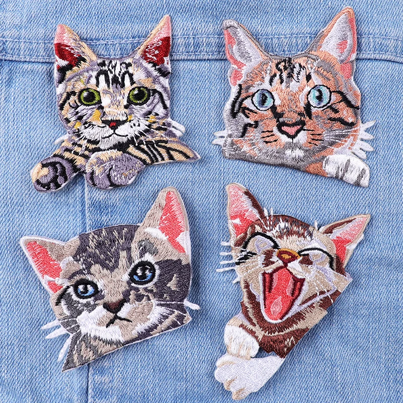 Parche bordado de gato de bolsillo, Parche de Animal de dibujos animados lindo, parches para planchar para ropa, parches bordados de gato en ropa de niños DIY - imagen 3