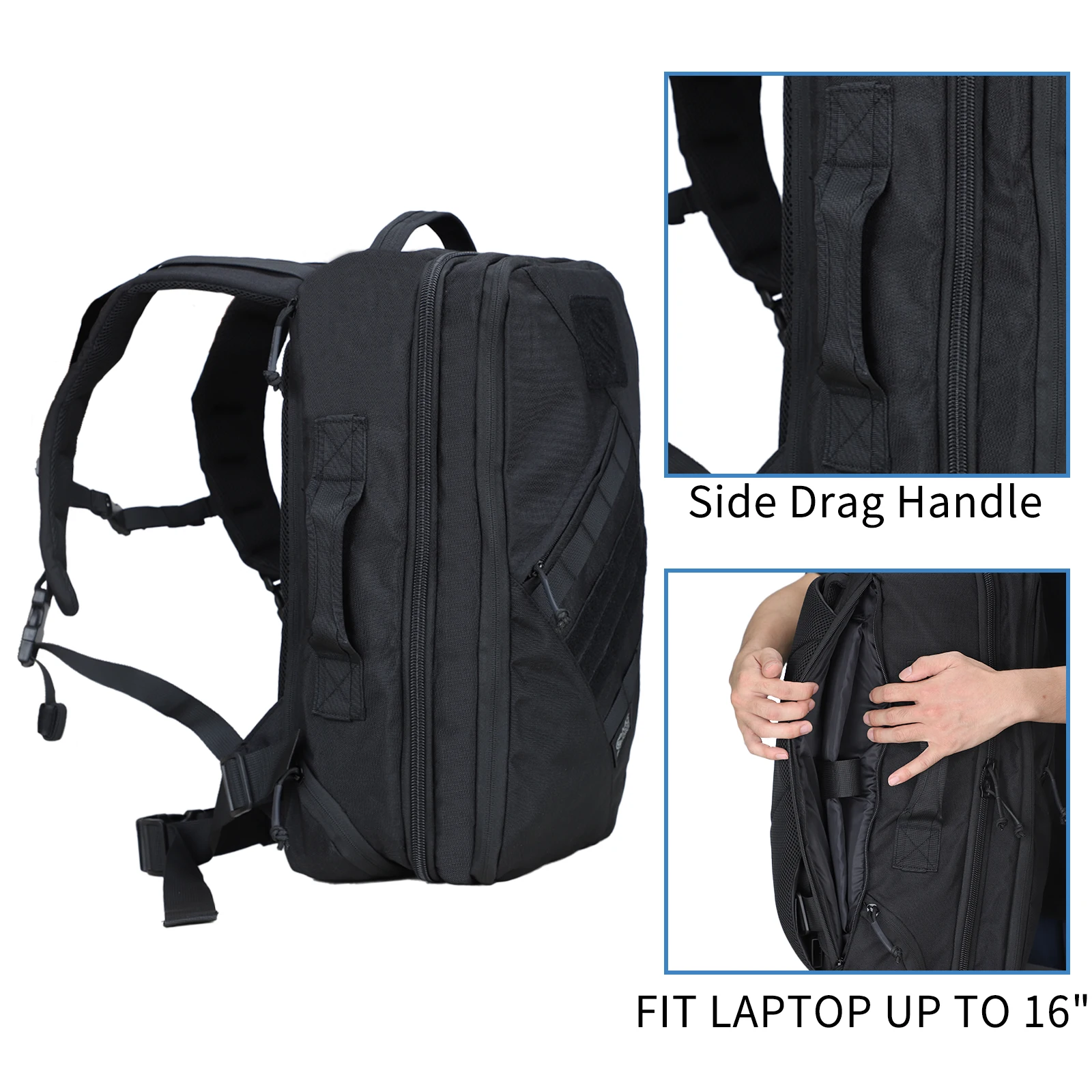 MGFLASHFORCE Mochila de viaje táctica para hombres, mochila de trabajo Molle, bolsa de transporte, compartimento para computadora portátil de 16", expandible de 24L a 35L - imagen 5