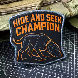 Parche Táctico de Perro de Caza, Insignia de Moral Campeón del Juego de Escondite, Parches Bordados con Gancho y Bucle, Adhesivo para Mochila Militar