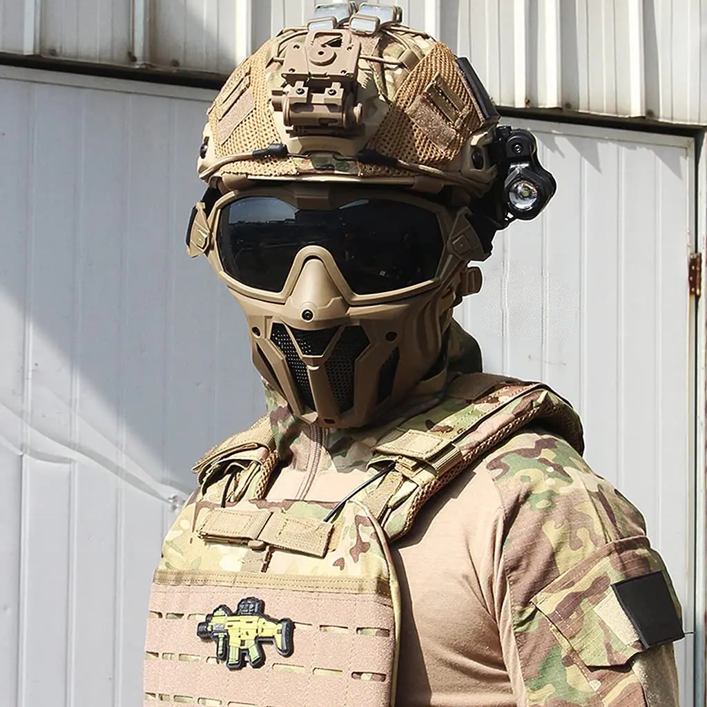 Juego Casco Táctico, Equipo Protección Airsoft con Máscara & Gafas & Cubierta Casco, Forro EPP Avanzado Adicional, para Caza de Paintball Al Aire Libre Caza CS - imagen 2