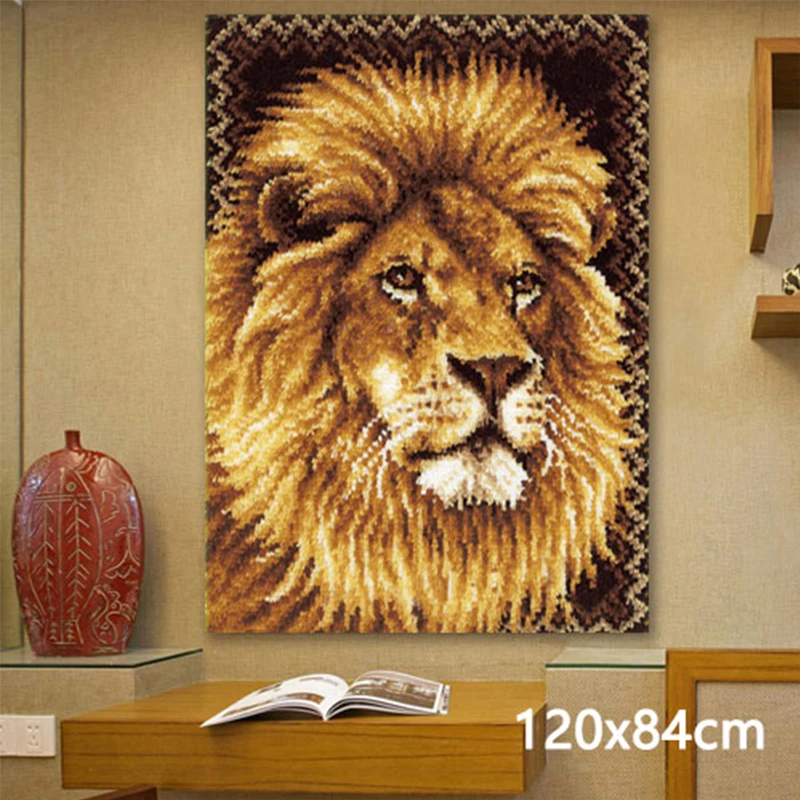 Kits de tapiz de gancho de pestillo de León y Tigre, paquete de bordado de segmento, gancho de pestillo para colgar en la pared, serie Animal, decoración de paquete de Smyrna - imagen 5