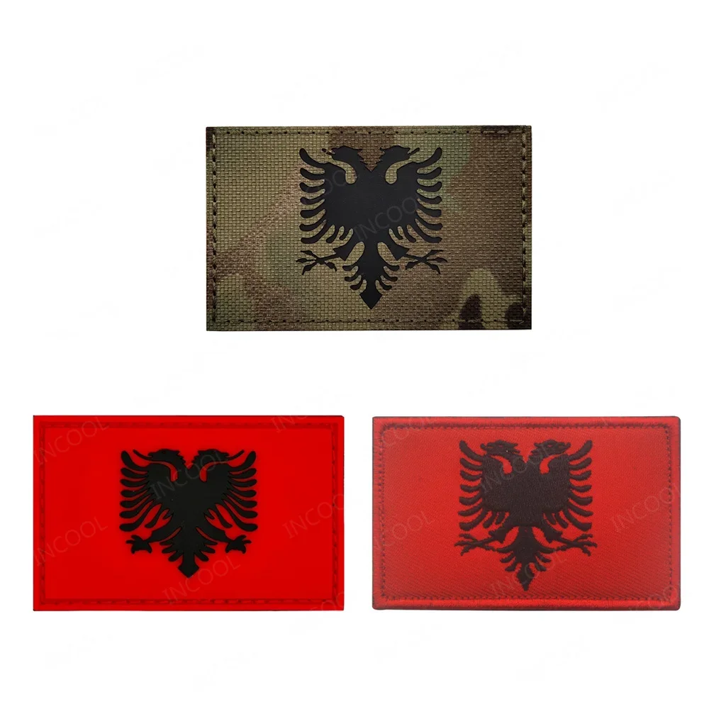 Parches reflectantes bandera de Albania PVC goma banderas albanes parche hombro brazalete bordado apliques decorativos insignias para gorra - imagen 2