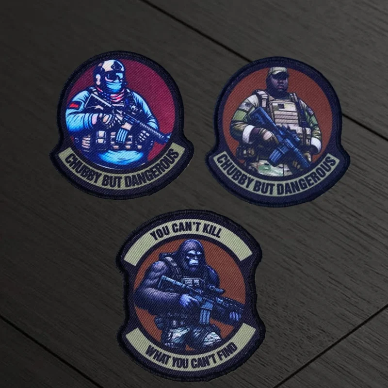 Parches regordetes pero peligrosos tácticas militares insignia de moral impresión gancho y bucle mochila ropa pegatina decorativa brazalete