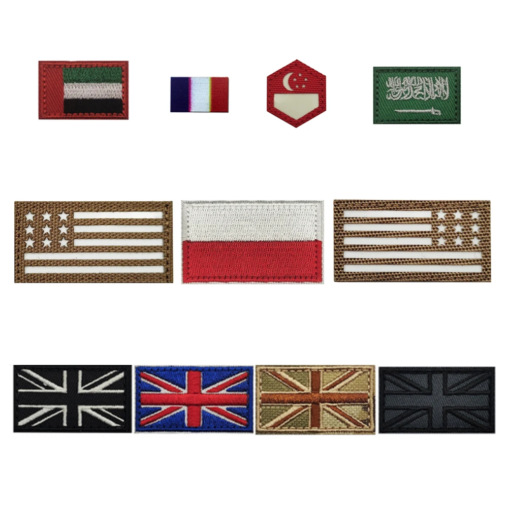 Tamaño pequeño EE. UU. Rusia Japón Alemania Reino Unido España Israel Francia Polonia Bulgaria Australia parche bordado apliques insignias luminosas