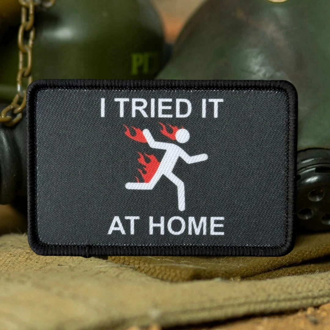 Parche "I TRIED IT AT HOME", insignia de moral táctica, parches de bucle de gancho impresos, brazalete militar táctico, pegatina para mochila - imagen 5