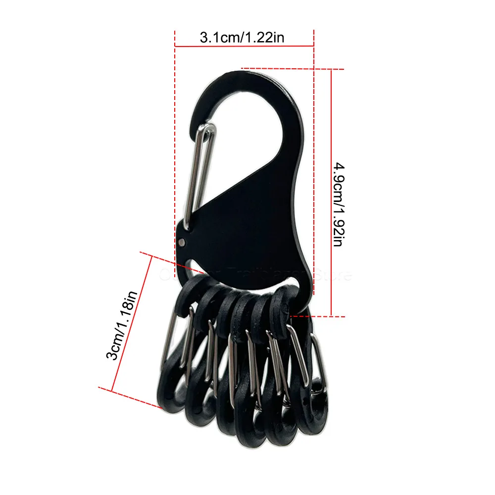 Soportes tácticos de aleación de aluminio para luz Chem, mosquetón con 6 carpetas en S, barras luminosas, hebilla de almacenamiento de llaves para acampar al aire libre - imagen 4