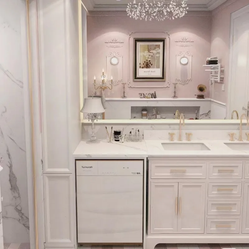 Armario integrado para lavadora de balcón, combinación de luz americana, armario de baño de lujo, lavabo de inodoro - imagen 3