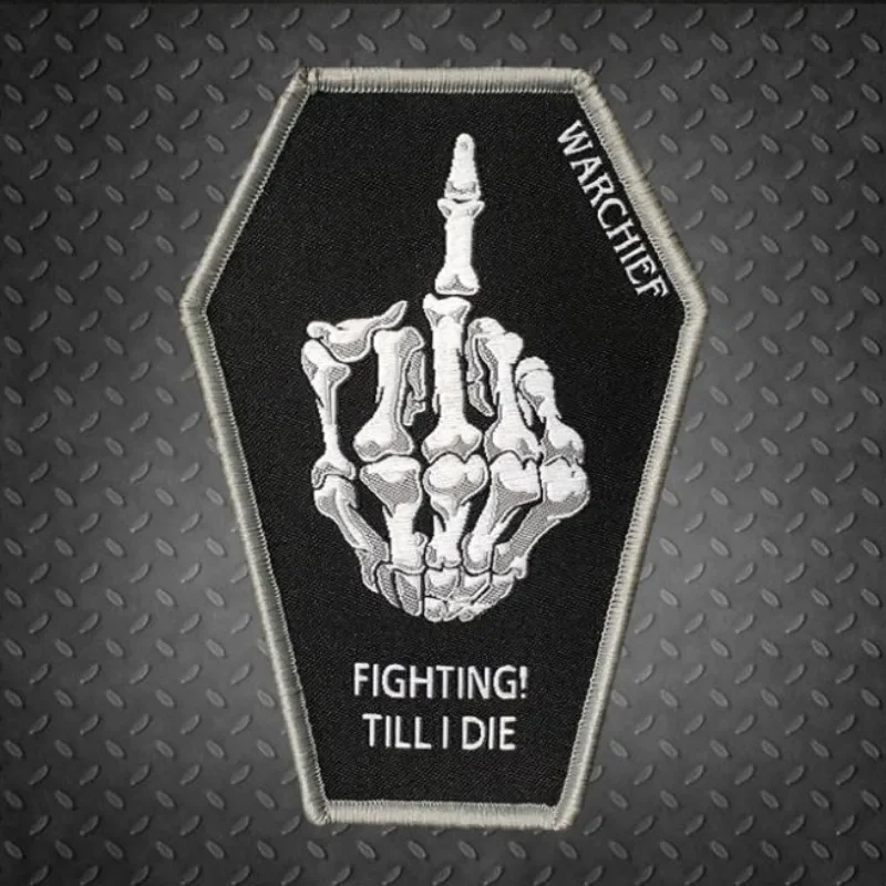 Chief Fearless-brazalete táctico bordado de combate, insignia de moral de dedo de Calavera, parches militares, Parche de gancho y bucle para sombreros de mochila - imagen 4