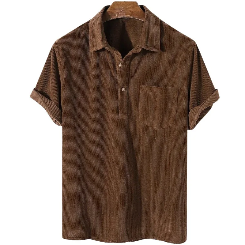 Camisa de pana hombre manga corta retro casual urbano holgada