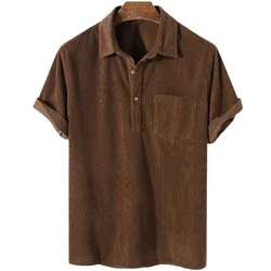 Camisa de pana hombre manga corta retro casual urbano holgada
