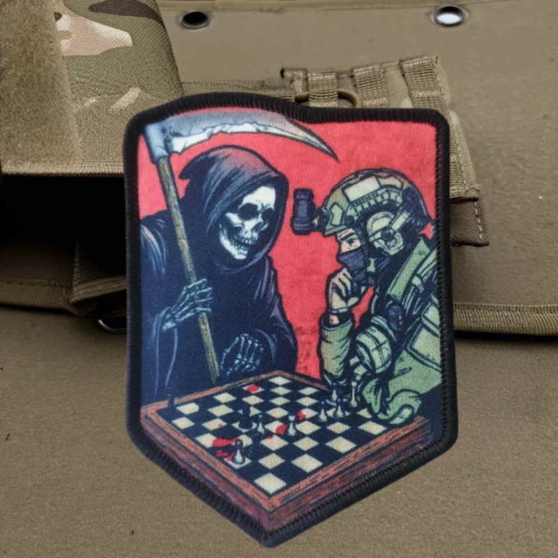 ¿Quién está aquí? Parche de impresión esqueleto militar parches de gancho y bucle para ropa insignia de moral táctica mochila pegatinas decorativas - imagen 4