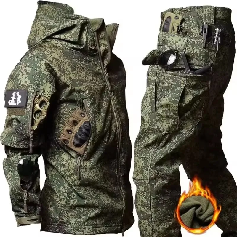 Chaqueta táctica de lana para hombre, trajes impermeables, pantalones Cargo para exteriores, entrenamiento de pesca, senderismo, chándales para acampar, abrigo térmico, invierno - imagen 3