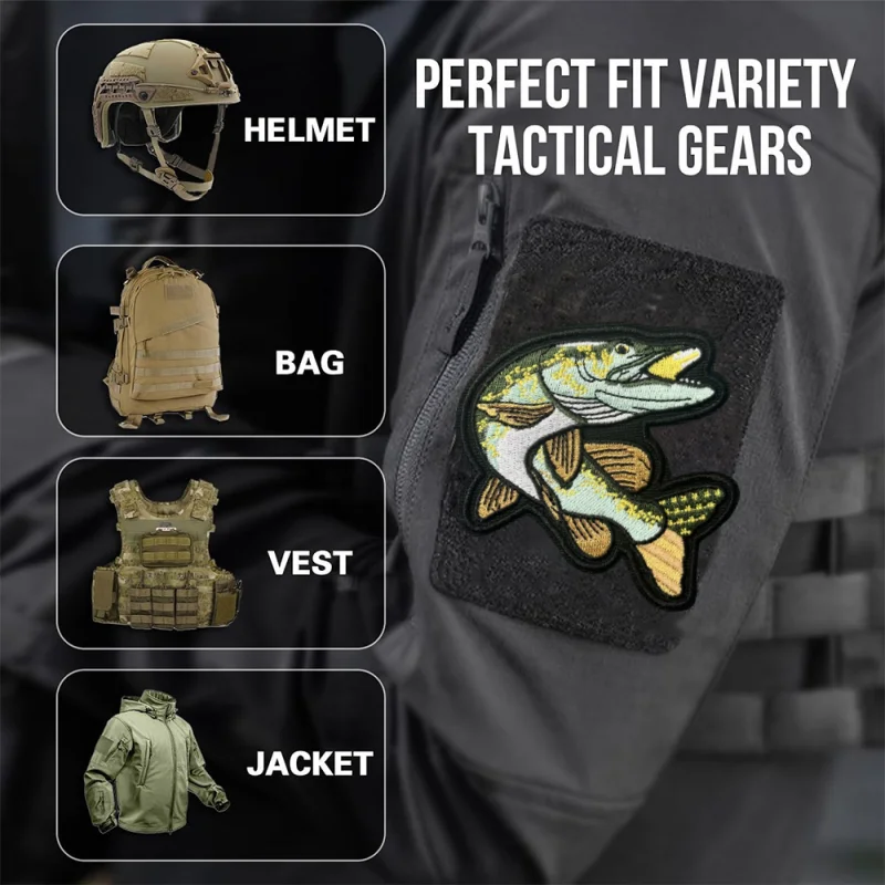Parche bordado de peces de dibujos animados, chaleco táctico, insignia de moral con gancho y bucle, pegatinas decorativas para mochila, parches para brazalete para ropa