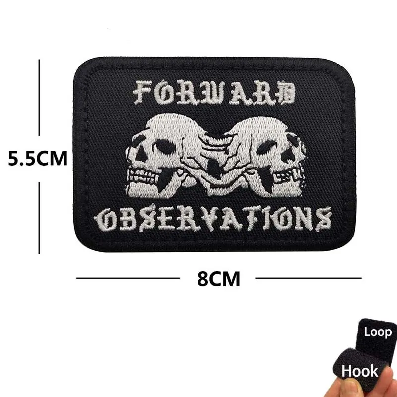Parches tácticos de observaciones hacia adelante de niebla, insignia de moral, barba negra, calavera, flecha rota, apliques de ropa, brazalete bordado, emblema - imagen 5