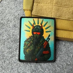 Parche Táctico Militar de Soldado Diablo con Cuernos Rojos y Balas Azules, Insignia de Moral con Gancho y Bucle para Chaqueta y Mochila
