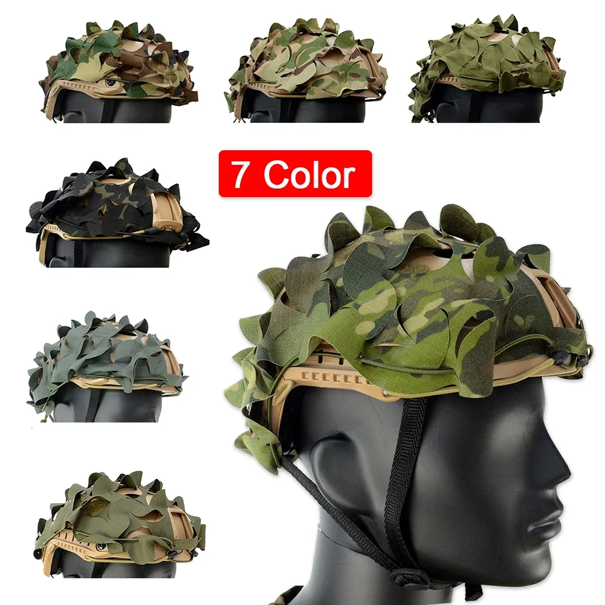 Cubierta de casco rápido de red de camuflaje 3D, cordón de nailon, paño de casco, corte láser, Airsoft, Paintball, accesorios de caza - imagen 3