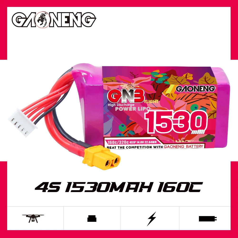 Batería Lipo GNB 4S 14,8 V 1530mAh 160C/320C con enchufe XT60 para Dron RC FPV Quadcopter avión helicóptero carreras Hobby parte - imagen 2